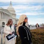 Paris Hilton arrives at a press conference for the DEFIANCE Act at the Capitol.