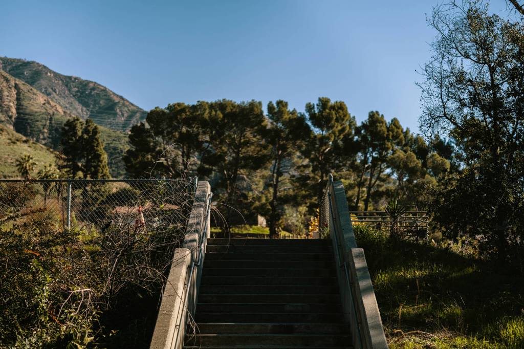 A stairway now leads to nothing where Rosebud academy once stood.