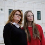 Becky Pepper-Jackson and her mother, Heather Jackson, stand in front of the Supreme Court.