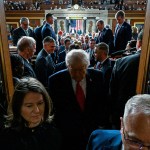 President Donald Trump exits the House Chamber after delivering the State of the Union address to a joint session of Congress.