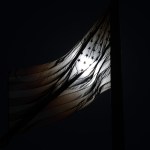 An American flag in shadow.
