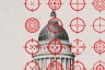 Black and white image of a domed government building, with multiple red target symbols overlaid across the frame.