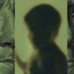 Photo collage of a blurry silhouette of a child in the center, flanked on both sides by close-up details of U.S. currency.