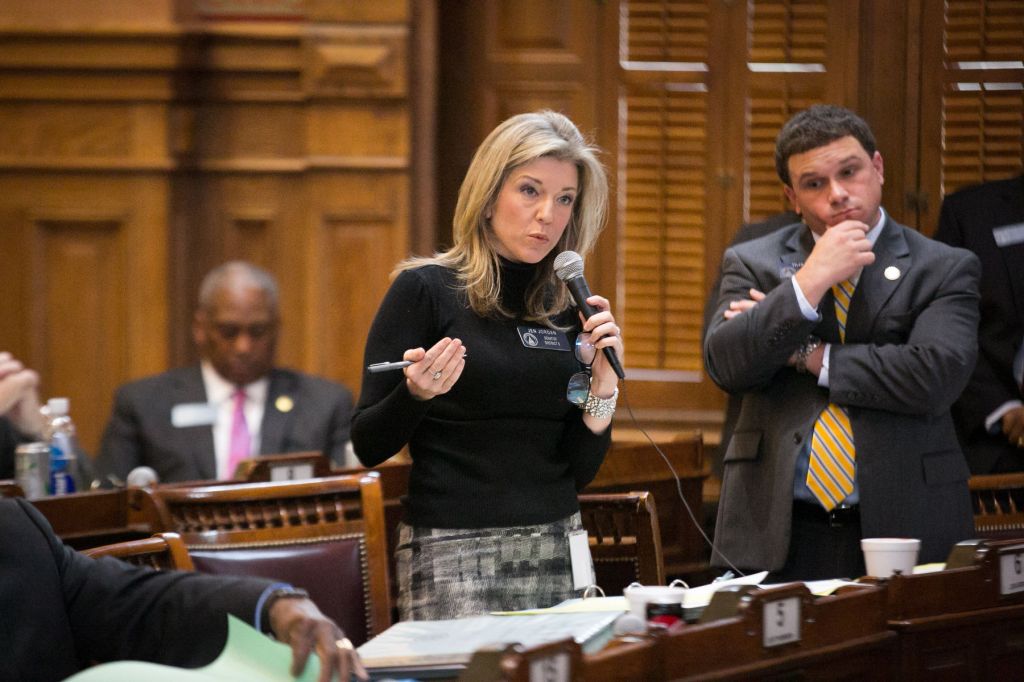 Jordan stands in a Senate hearing, speaking into a microphone.