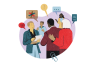 An illustrative image of people speaking to one another.
