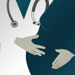 An illustration shows a pregnant person and a person wearing a doctor's coat with a stethoscope, surrounded by legal documents.