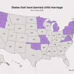 An illustrative map depicting the states that have banned child marriage in the U.S.