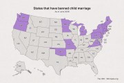 An illustrative map depicting the states that have banned child marriage in the U.S.