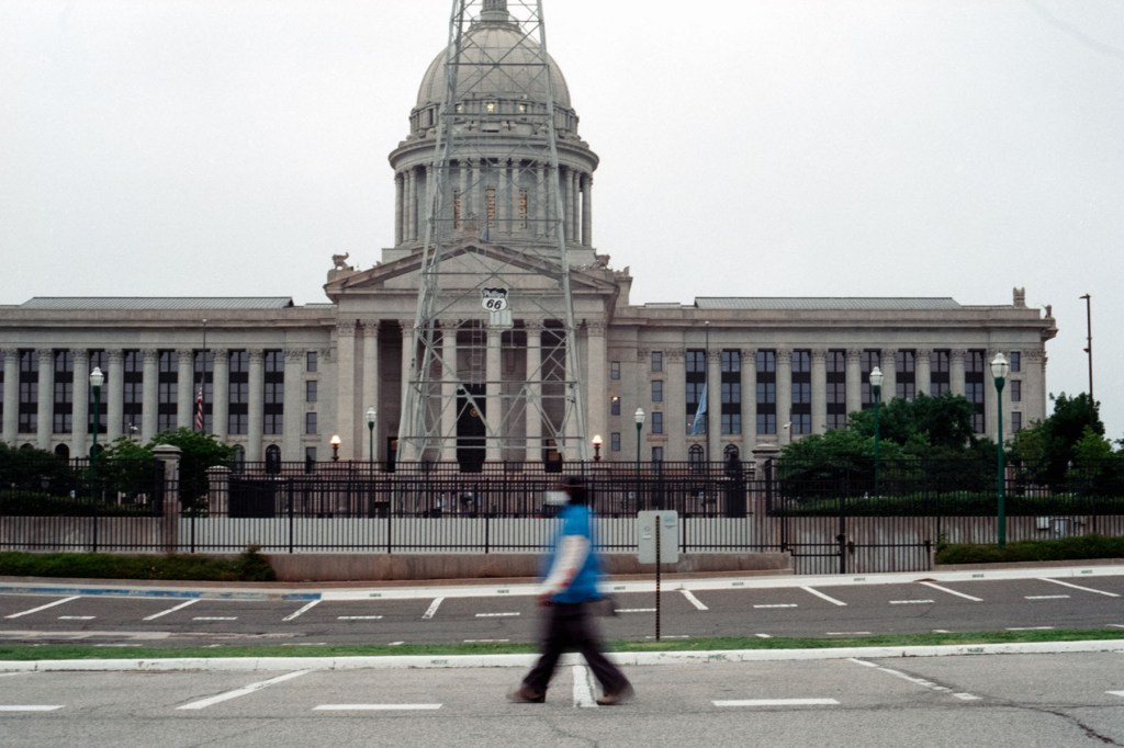 Mo Turner walks past the Oklahoma House of Representatives.