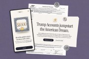 An illustration showing screenshots from the Trump accounts website and the tax form to receive the money.