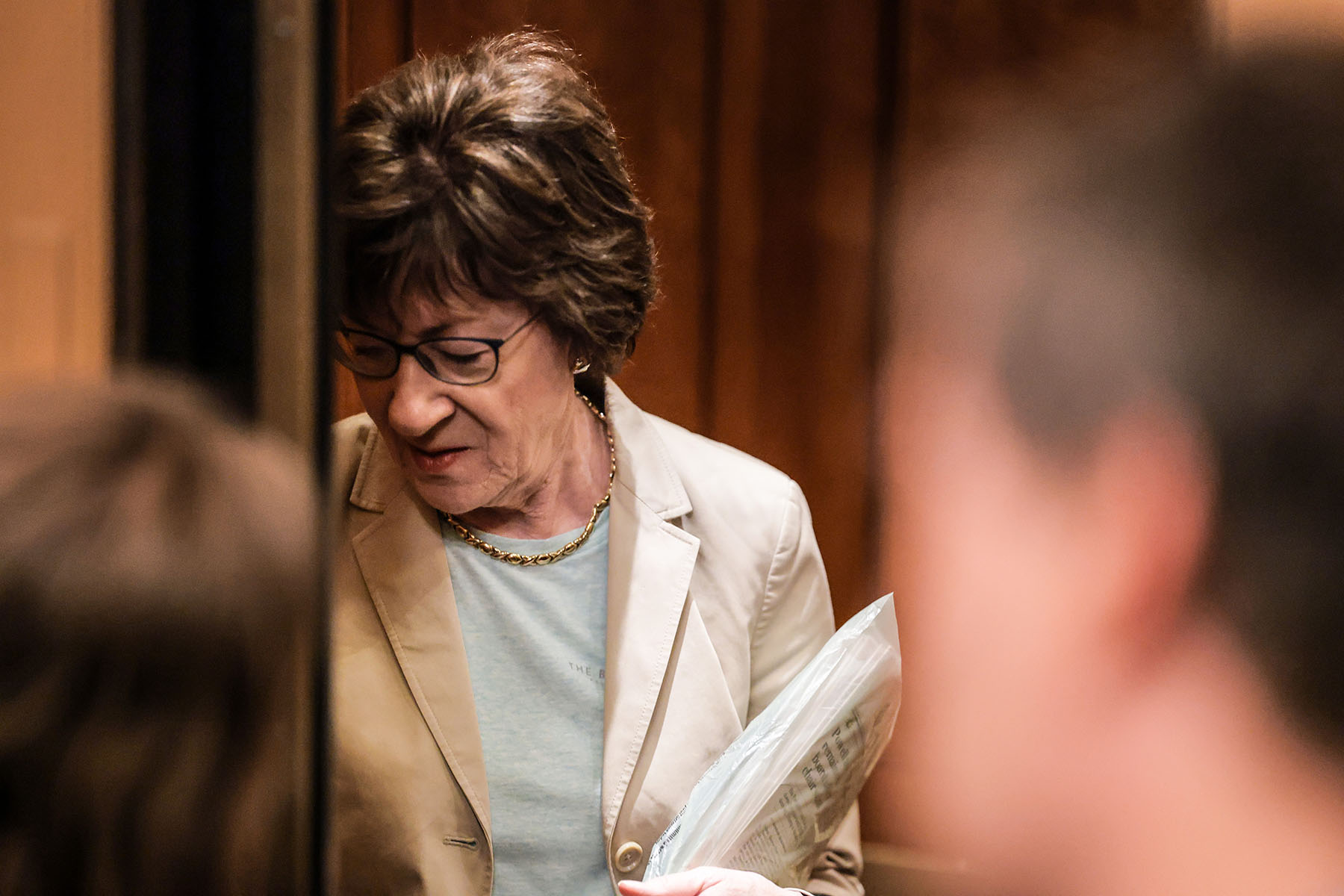 Sen. Susan Collins speaks to reporters as she arrives at the Capitol.