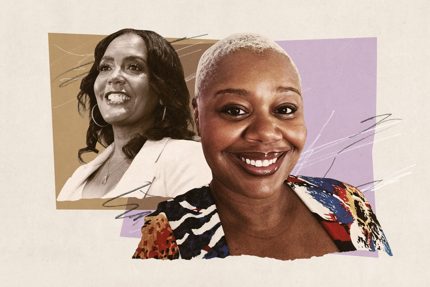 Portraits of the two women in an illustration.