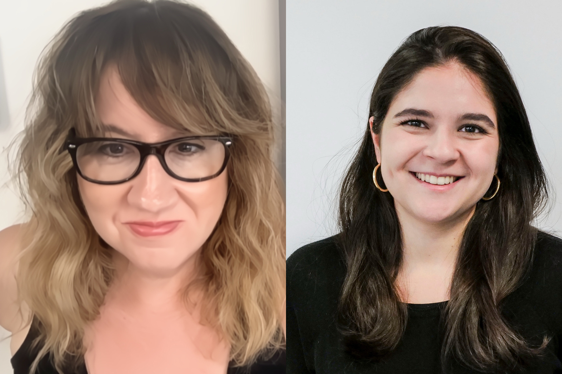 Diptych of two women in closeup smiling at the camera.