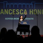 Governor candidate Francesca Hong speaks on stage during Wisconsin Democrats 2026 Convention.