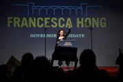 Governor candidate Francesca Hong speaks on stage during Wisconsin Democrats 2026 Convention.