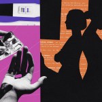 Collage featuring a positive pregnancy test, a woman's hand holding a pill, and two women — one of them pregnant — standing back to back against the shape of the state of Texas.