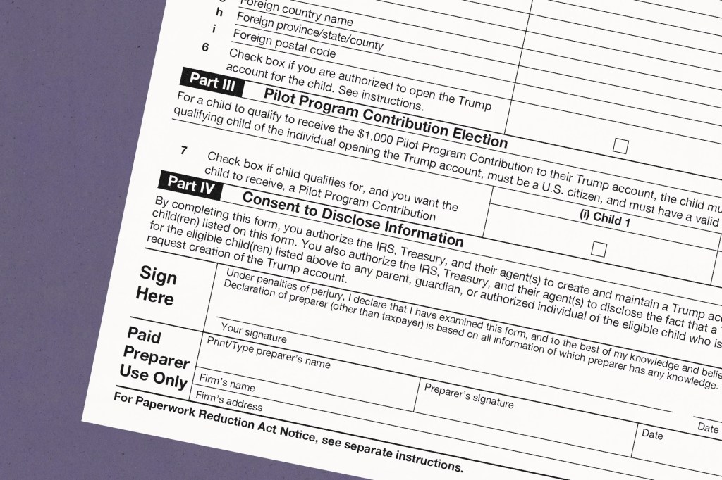 An illustrative image depicting a form used for Trump Accounts.