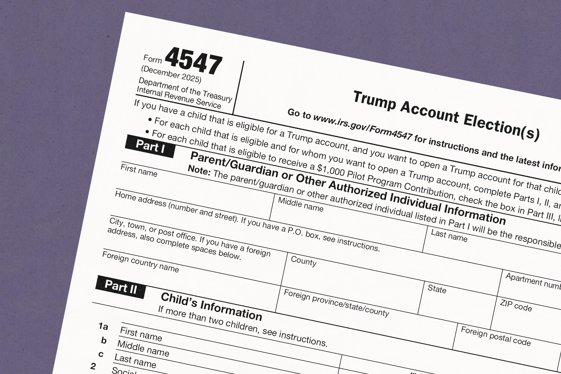 An illustrative image depicting a form used for Trump Accounts.