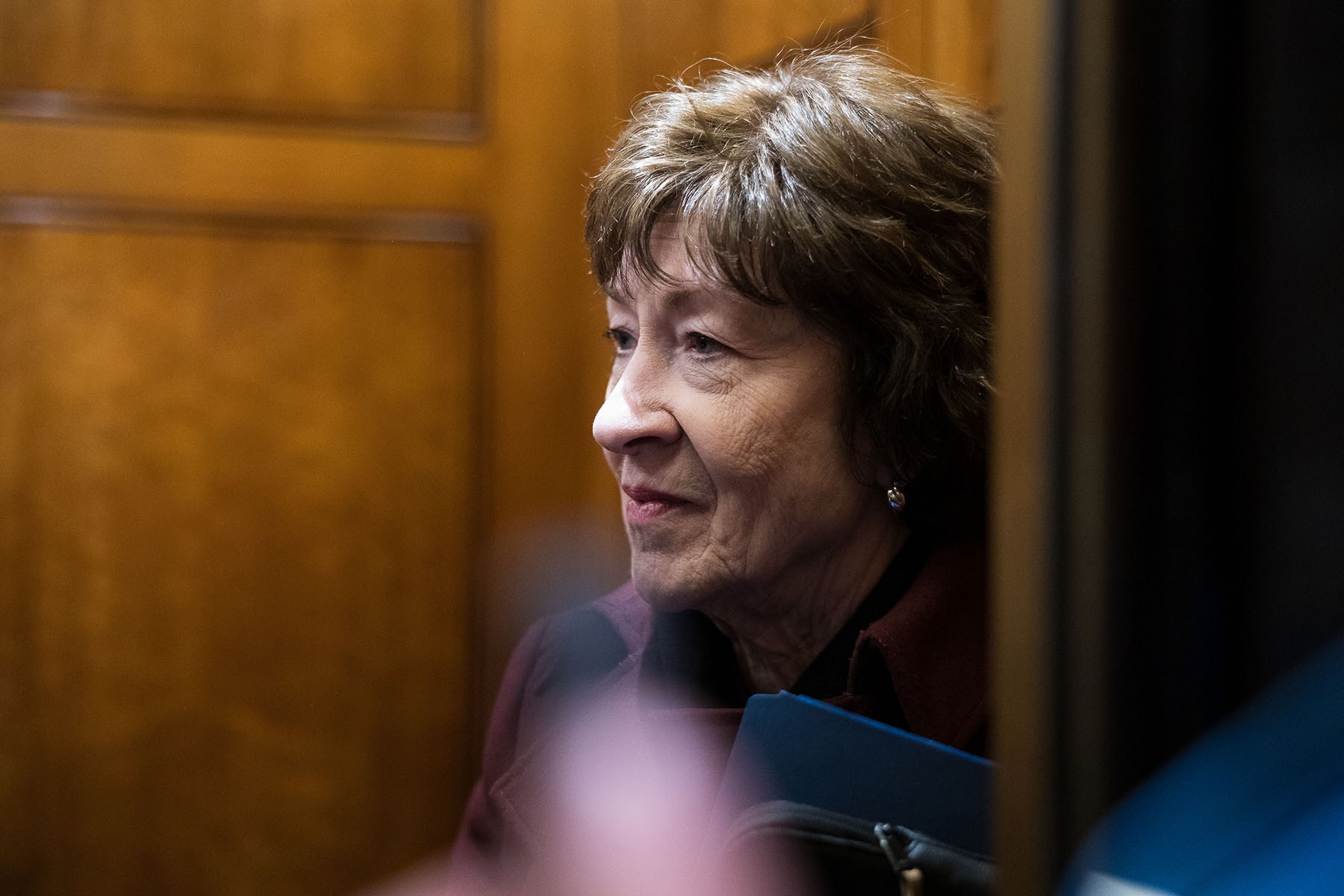 Sen. Susan Collins is seen in an elevator at the Capitol.