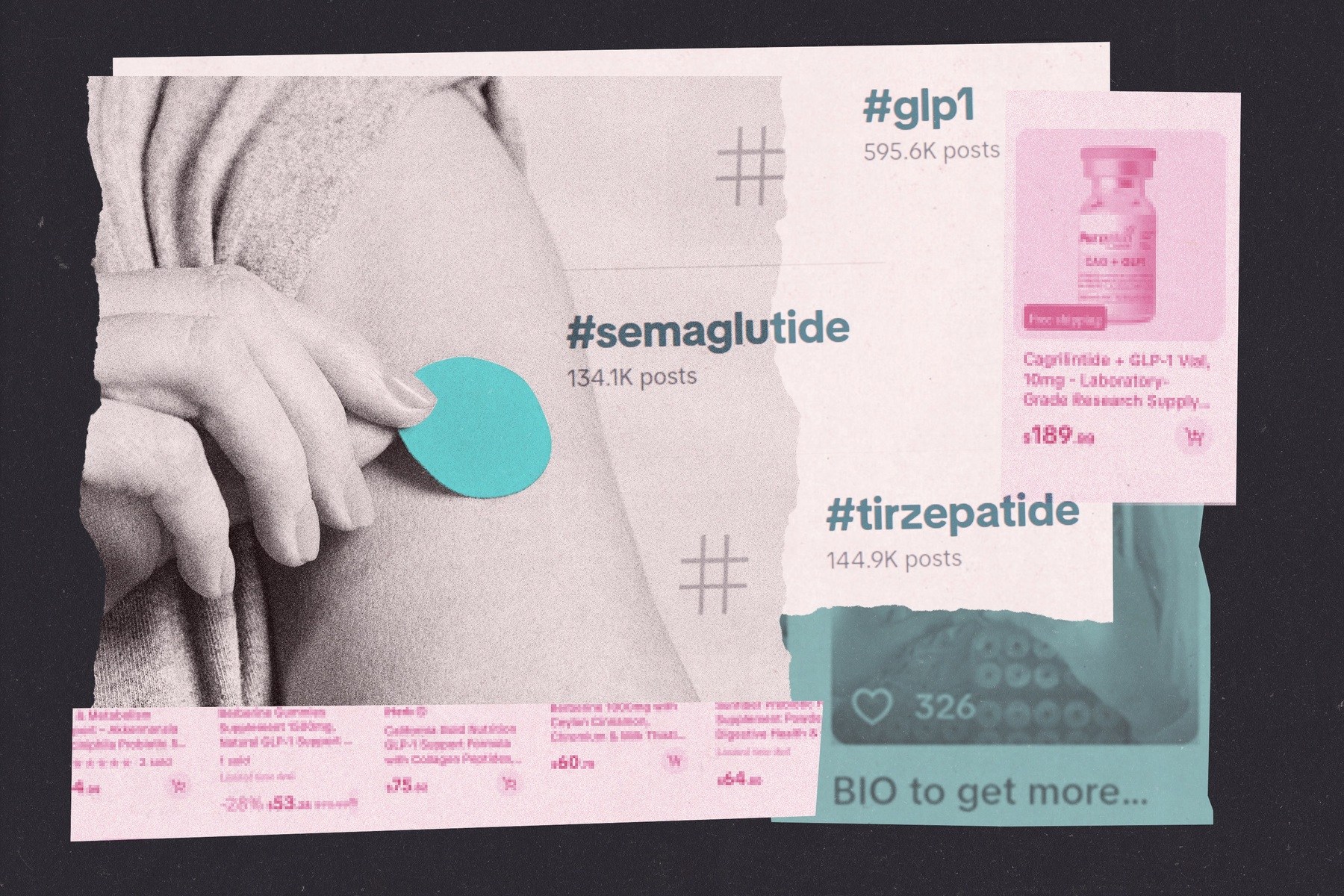 An illustrative image depicting medications including semaglutide and tirzepatide.