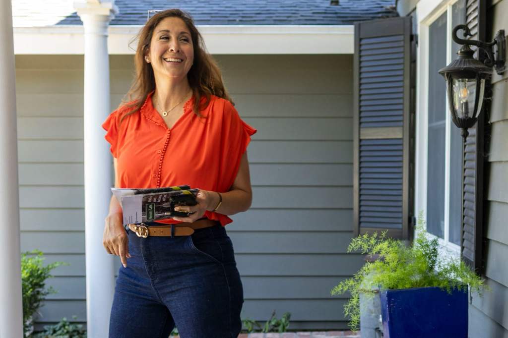 Melissa Hernandez knocks doors in Pleasanton, California