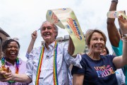 Senator Ed Markey and Governor Maura Healey cut the ribbon as a part of Pride festivities in Boston.