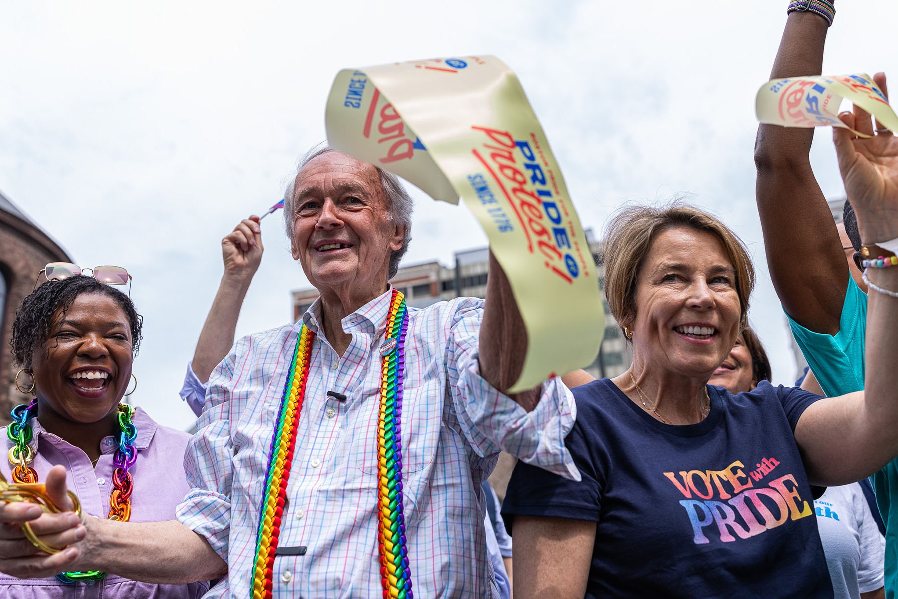 Senator Ed Markey and Governor Maura Healey cut the ribbon as a part of Pride festivities in Boston.