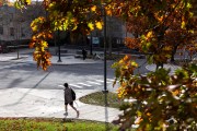Cornell University students walks through campus in Ithaca, New York