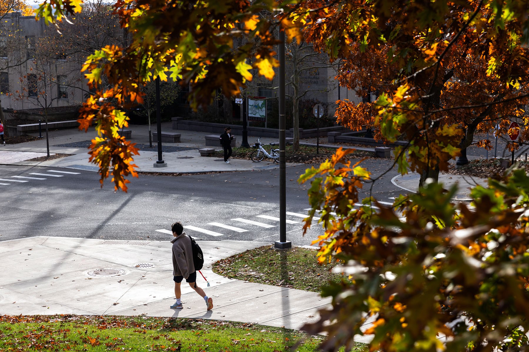 Cornell University students walks through campus in Ithaca, New York