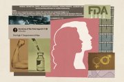 A collage illustration of various hormone-related imagery and gendered symbolism.