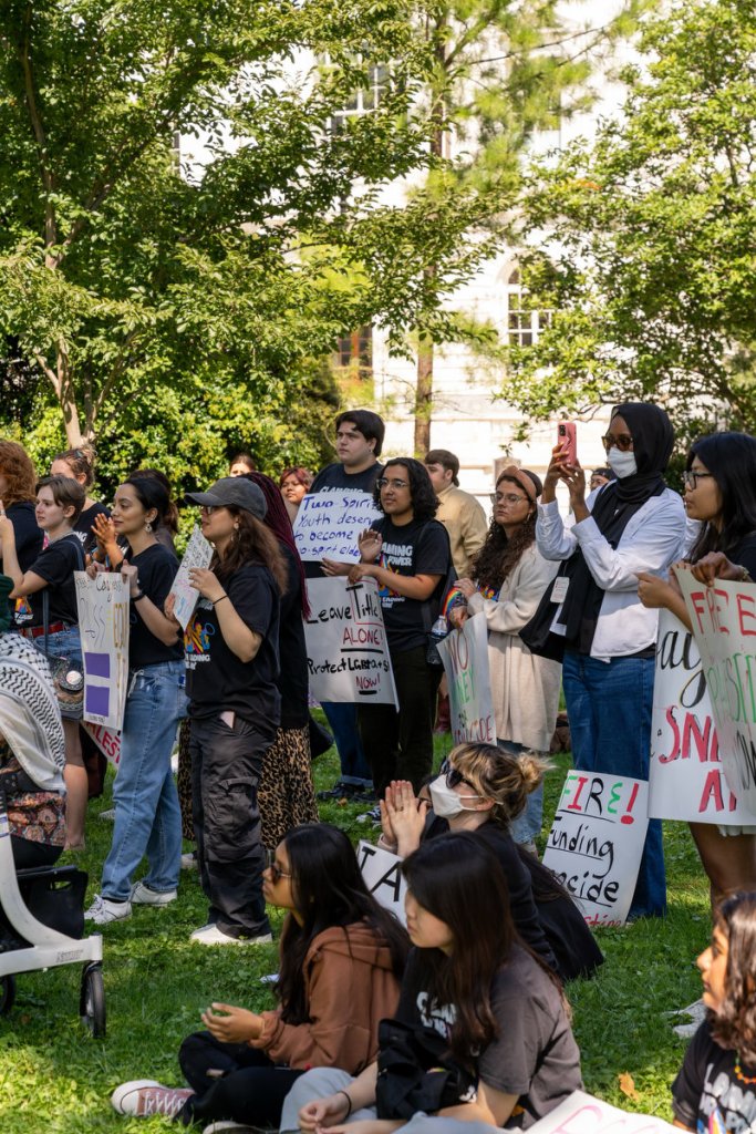 Students protest on campus.